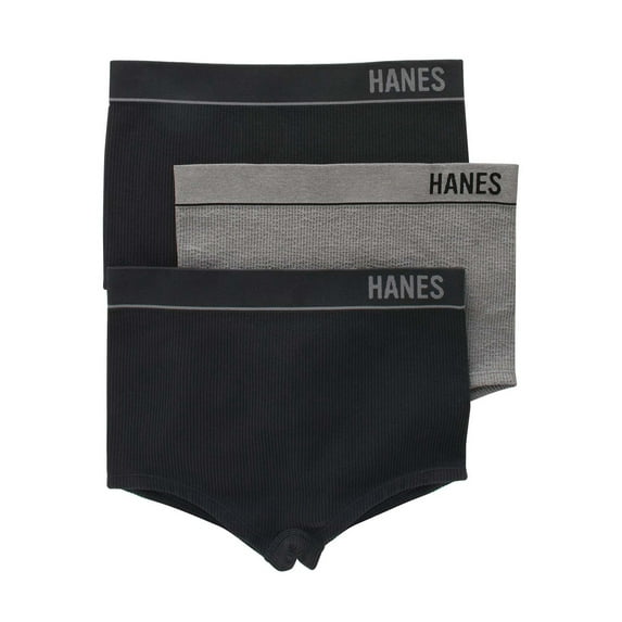 Hanes Originals Women's Underwear Seamless Rib Boyfit Panties, 3-Pack