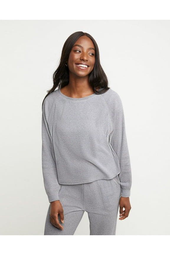 Originals Women's Waffle Long Sleeve Lounge Top Concrete Marled Heather M