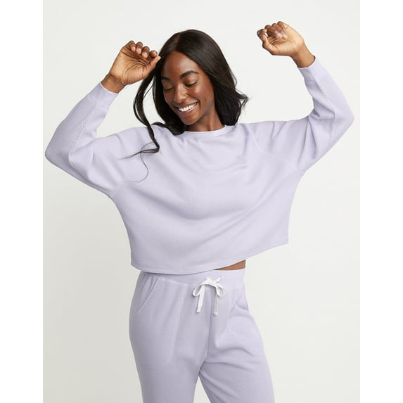 Hanes Originals Women's Waffle Long Sleeve Lounge Top Urban Lilac L