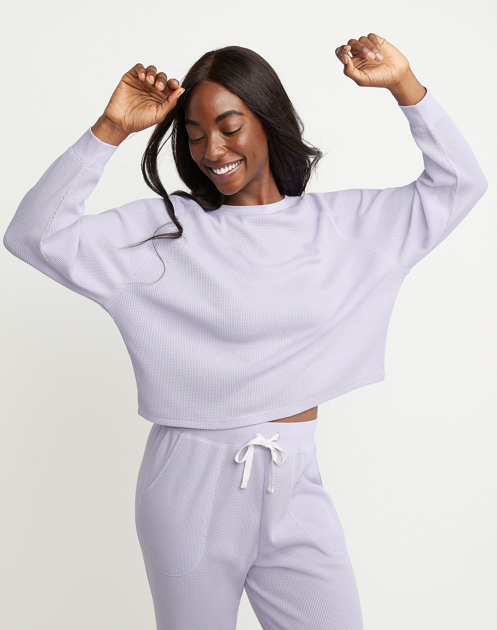 Hanes Originals Women's Waffle Long Sleeve Lounge Top Urban Lilac