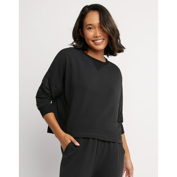 Hanes Originals Women's Soft Brushed Crop Sweatshirt Black XS