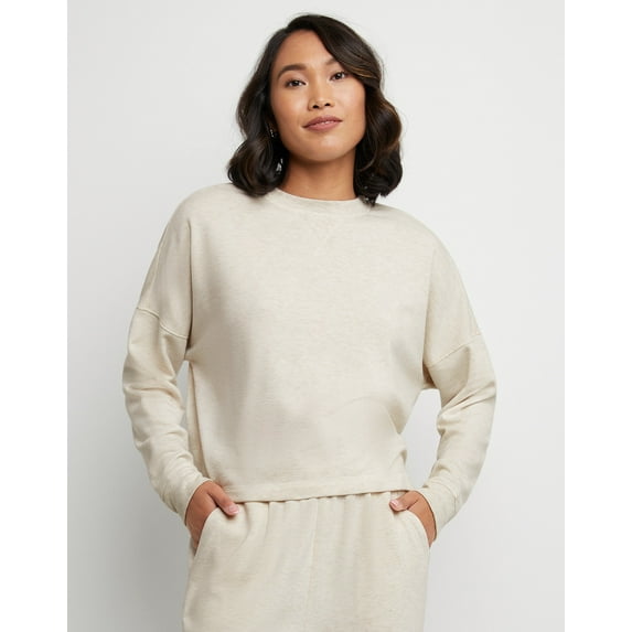 Hanes Originals Women's Soft Brushed Crop Sweatshirt Wheat Heather XL