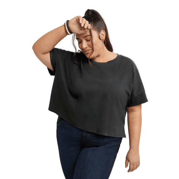 Hanes Originals Womens Cotton Boxy Plus Sizes Rolled Short Sleeves T-Shirt