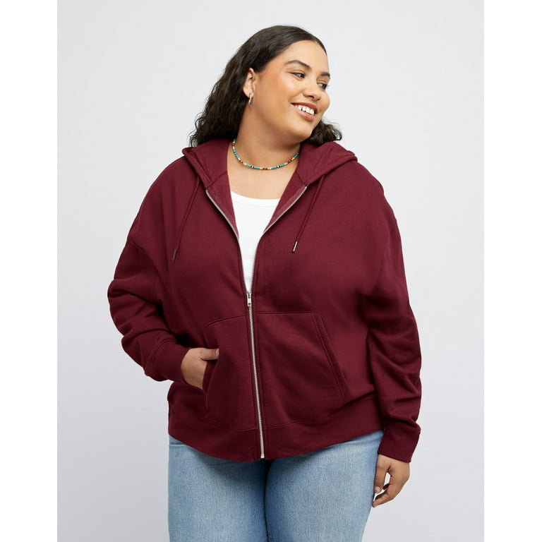 Hanes Originals Women s Fleece Zip Up Hoodie Plus Size Mulled Berry 3X
