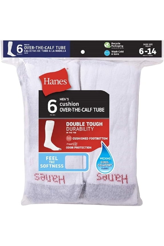 Over the Calf Men's Polyester Cushioned Socks, White (6)