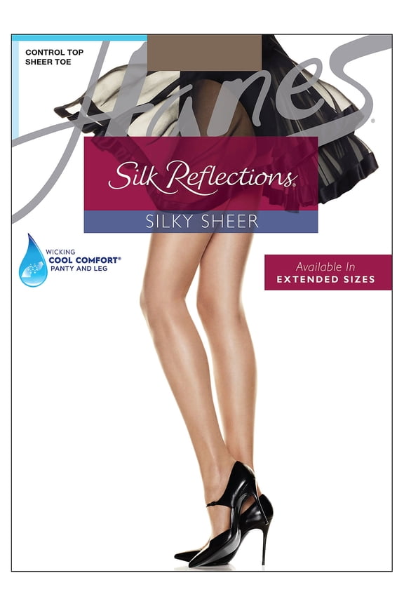 Pantyhose 4Pack Silk Reflections Cool Comfort Control Sheer Toe Sandalfoot