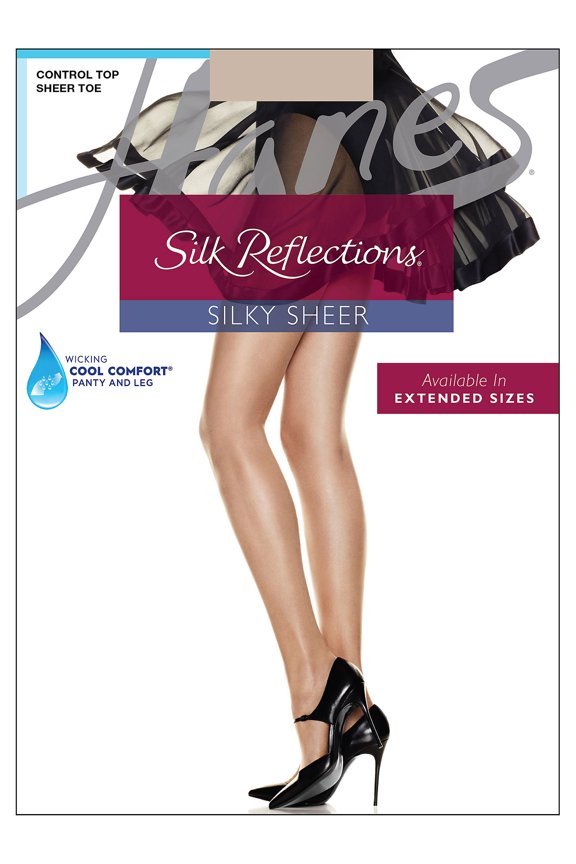 Pantyhose 4Pack Silk Reflections Cool Comfort Control Sheer Toe Sandalfoot