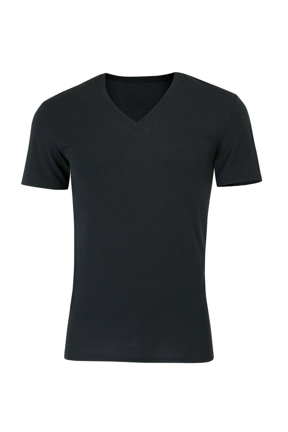 Perfect Flex Men's Tee, Black V-Neck Undershirt, 1-Pack L