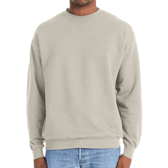 Hanes Perfect Sweats Crewneck Sweatshirt, Men's Long Sleeve Pullover Fleece, Sand, S