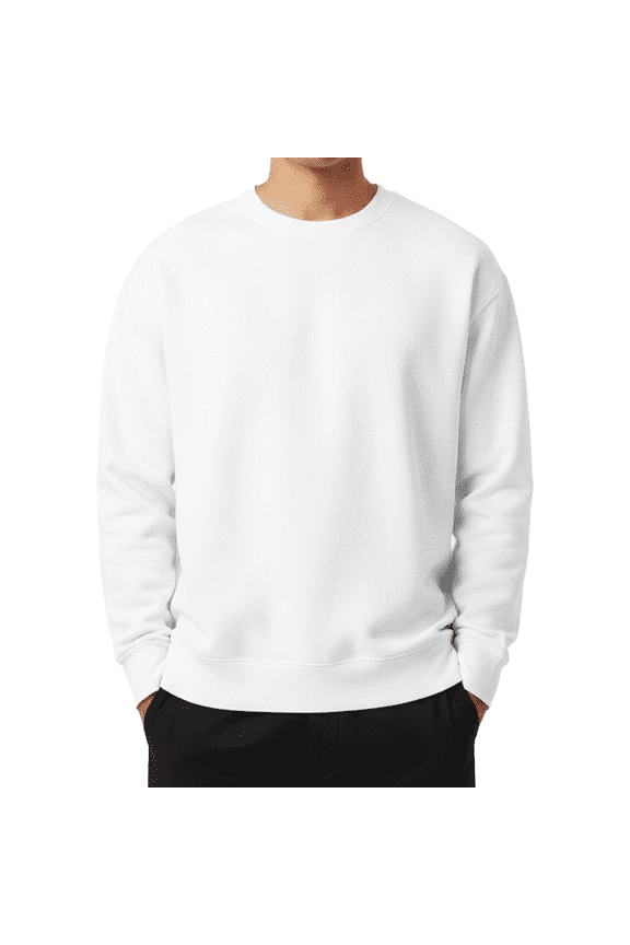 Men's Perfect Crewneck Sweatshirt, 80/20 Cotton/Polyester Long Sleeve Fleece Winter Sweater (White, L)
