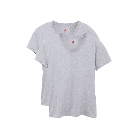 Hanes Perfect-T Women's V-Neck Cotton T-Shirt, Value 2-Pack Light Steel 3XL