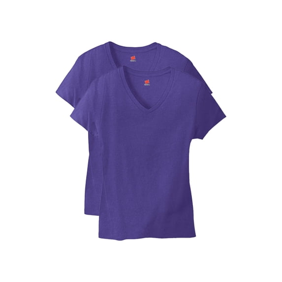 Hanes Perfect-T Women's V-Neck Cotton T-Shirt, Value 2-Pack Purple 3XL