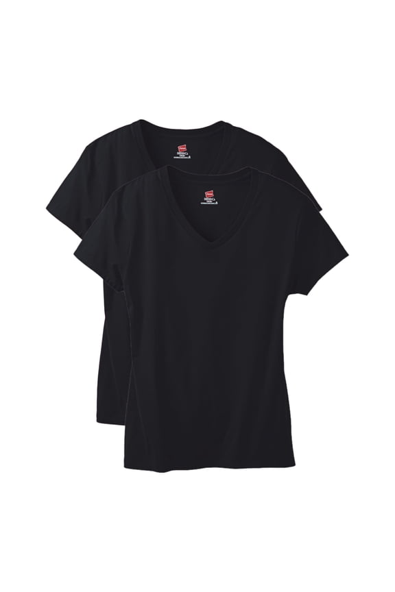 Perfect-T Women's V-Neck Cotton T-Shirt, Value 2-Pack Black S