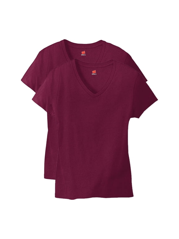 Perfect-T Women's V-Neck Cotton T-Shirt, Value 2-Pack Maroon 2XL