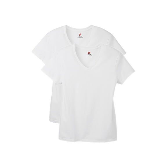 Hanes Perfect-T Women's V-Neck Cotton T-Shirt, Value 2-Pack White 2XL