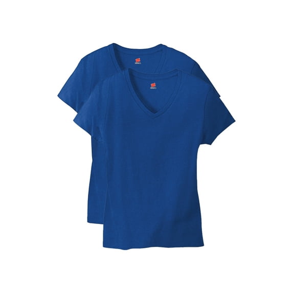 Hanes Perfect-T Women's V-Neck Cotton T-Shirt, Value 2-Pack Deep Royal XL