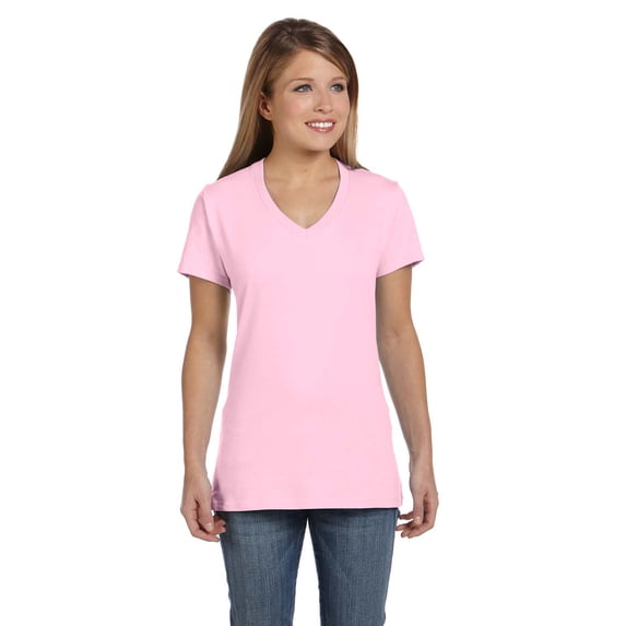Hanes - Perfect-T Women’s V-Neck T-Shirt - S04V, Pale Pink, XS, Pack Of 2, Tshirts for Women
