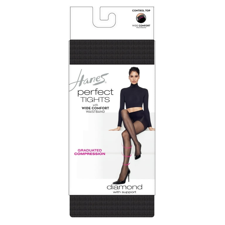 Hanes Perfect Tights with Compression Diamond and Control Top Black S  Women's 
