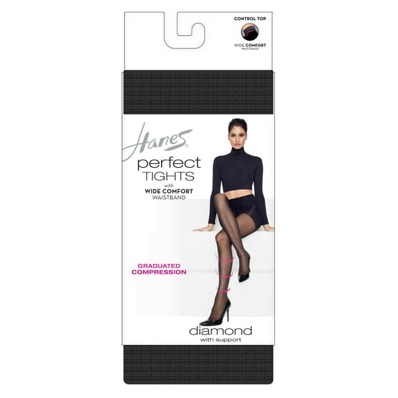 Hanes Perfect Tights with Compression Diamond and Control Top Black