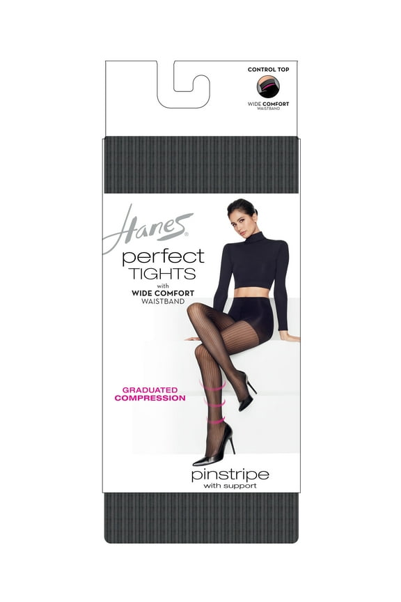Perfect Tights with Wide Comfort Waistband, Graduated Compression, Pinstripe Black M Women's