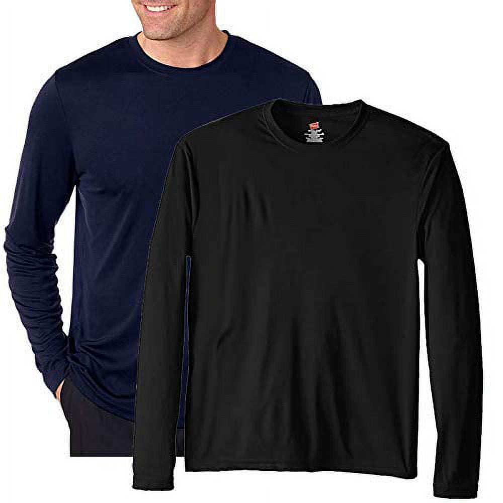 Hanes Performance Men s Long Sleeve T Shirt Navy Black 3XL Pack of