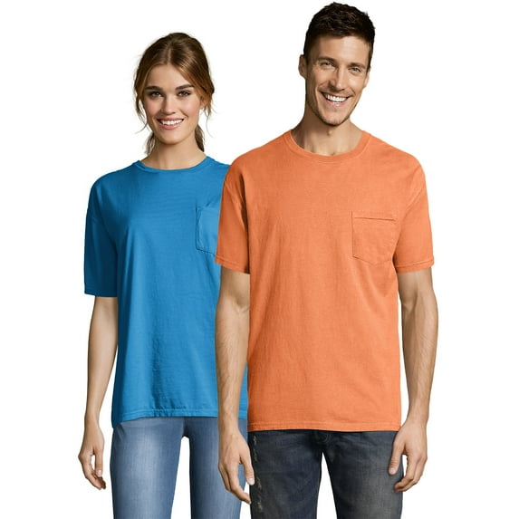 Hanes Pocket T-Shirt Unisex Garment Dyed Cotton Short Sleeve Tee Crewneck Ringspun Cotton