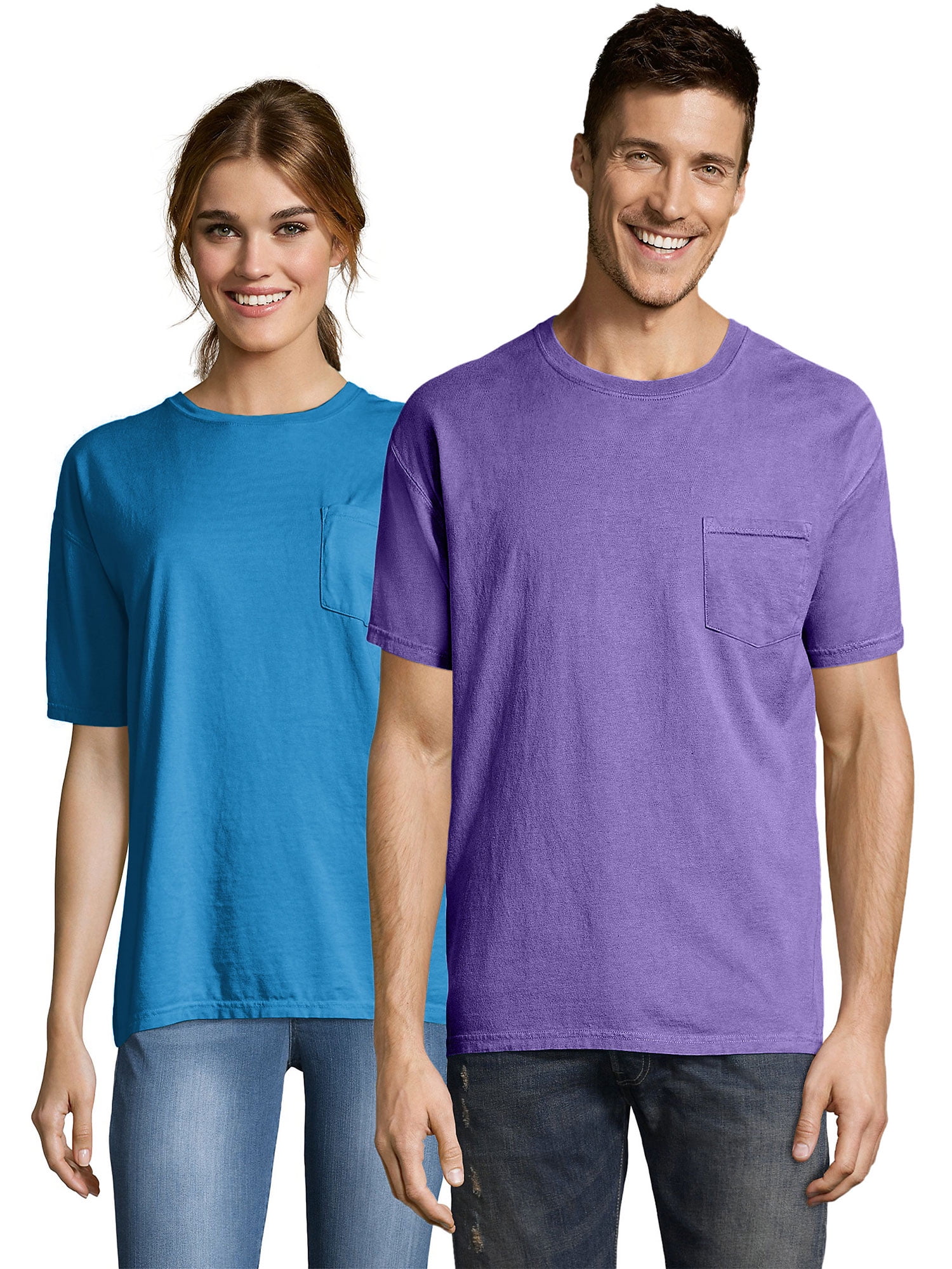 Hanes Pocket T-Shirt All-Gender Garment Dyed Cotton Short Sleeve Tee Crewneck Ringspun Cotton