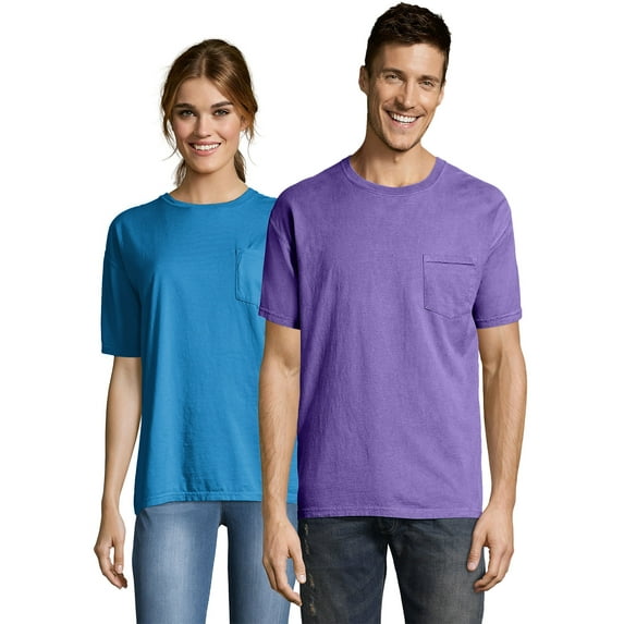 Hanes Pocket T-Shirt Unisex Garment Dyed Cotton Short Sleeve Tee Crewneck Ringspun Cotton