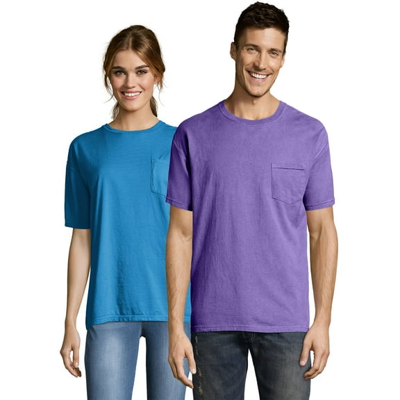 Hanes Pocket T-Shirt Unisex Garment Dyed Cotton Short Sleeve Tee Crewneck Ringspun Cotton
