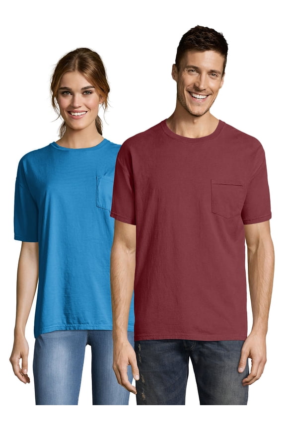 Pocket T-Shirt Unisex Garment Dyed Cotton Short Sleeve Tee Crewneck Ringspun Cotton