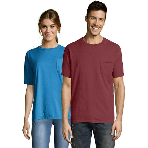 Hanes Pocket T-Shirt Unisex Garment Dyed Cotton Short Sleeve Tee Crewneck Ringspun Cotton