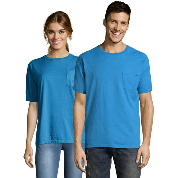 Hanes Pocket T-Shirt Unisex Garment Dyed Cotton Short Sleeve Tee Crewneck Ringspun Cotton