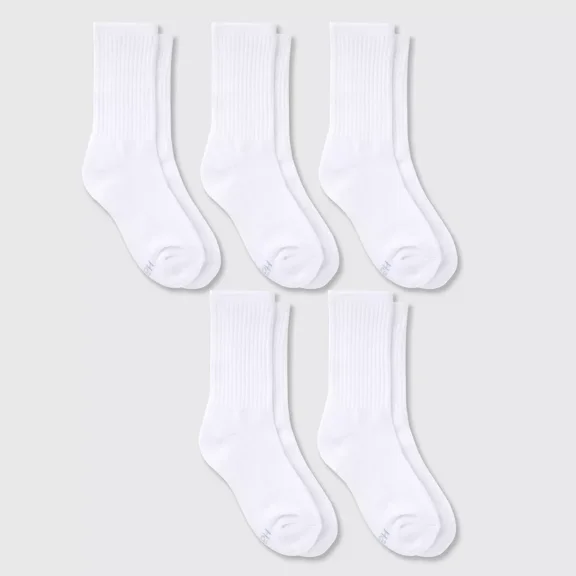 Hanes Premium Girls' Pure Crew Socks White - 5 Pack - Size: Small