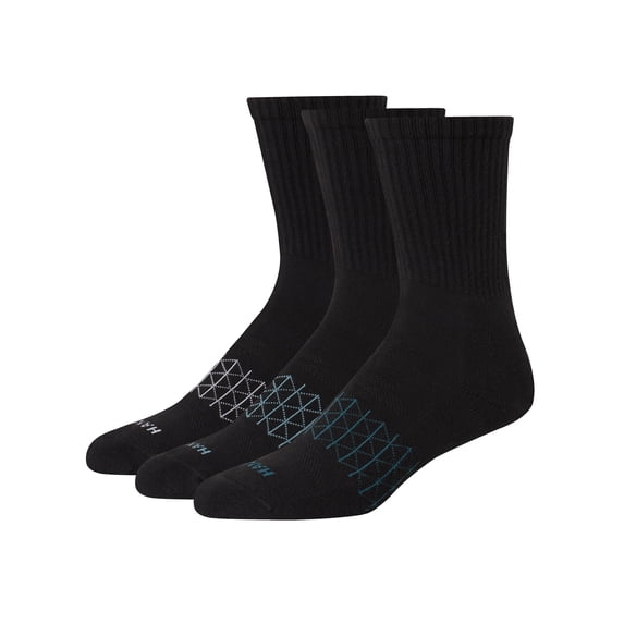 Hanes Absolute Active Men’s Cushioned Crew Socks, Shoe Sizes 6-12, 3-Pairs Black Assortment