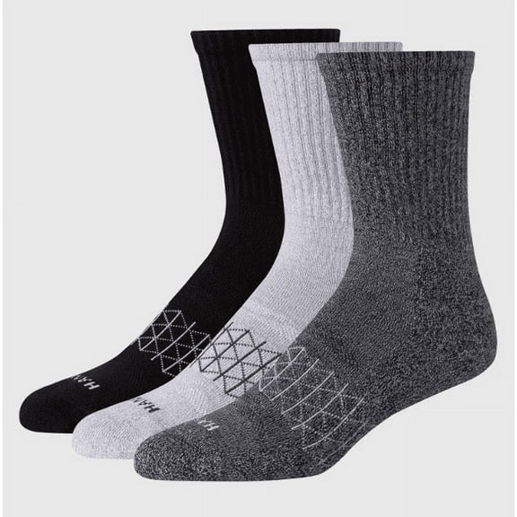 Hanes Premium Men's 3pk Absolute Active Crew Socks -Charcoal Gray/Gray/Black 6-12