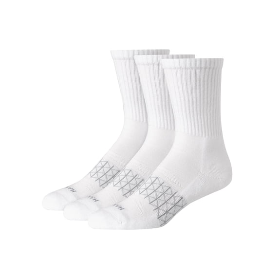 Hanes Absolute Active Men’s Cushioned Crew Socks, Shoe Sizes 6-12, 3-Pairs White