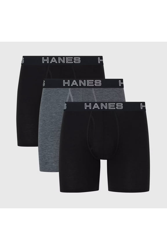 Premium Men's 3pk Boxer Briefs Total Support Pouch, Black/Gray