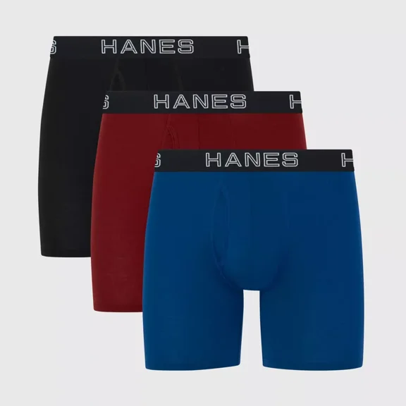 Hanes Premium Men's 3pk Boxer Briefs Total Support Pouch, Blue/Black/Red
