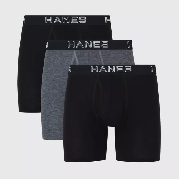 Hanes Premium Men's 3pk Boxer Briefs Total Support Pouch, Gray/Black