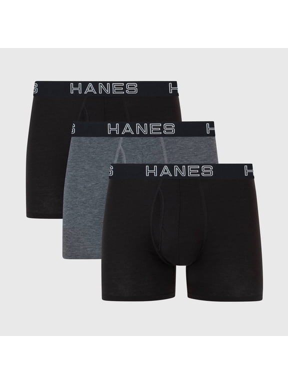 Premium Men's 3pk Trunks Total Support Pouch - Black/Gray M: Tagless
