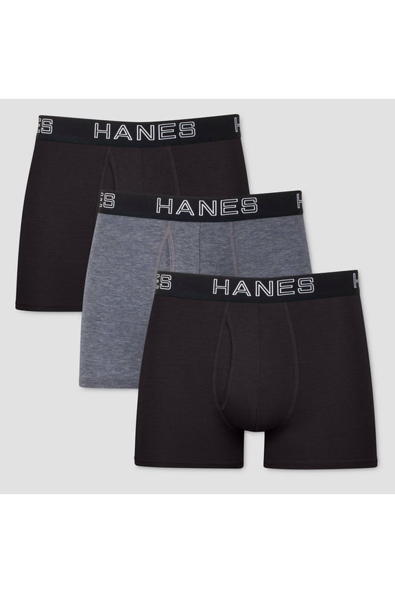 Premium Men's 3pk Trunks with Total Support Pouch - Black/Grey - (Small)