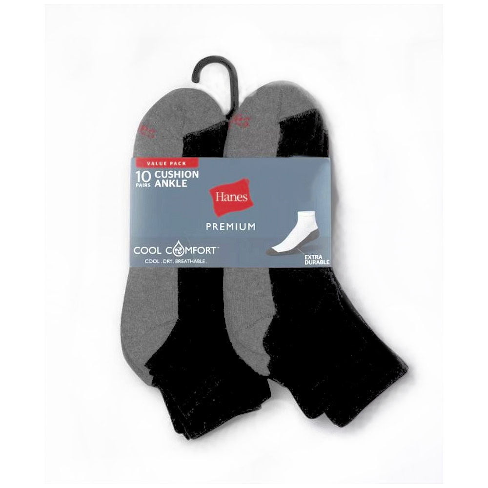 Hanes Premium Men's Cool Comfort Ankle Socks in Black, 6-12- 10pk