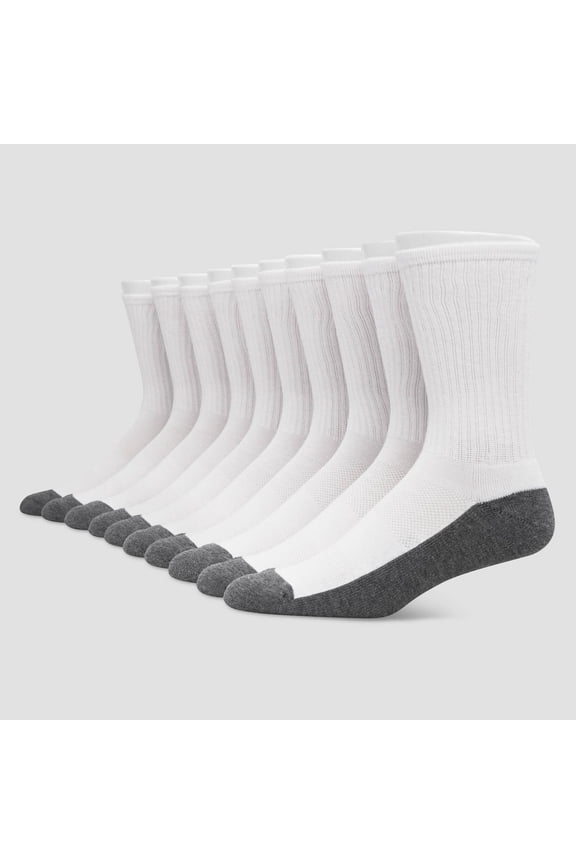 Premium Men's Crew Socks 10pk - White 6-12: Cushioned Sole Reinforced Heel