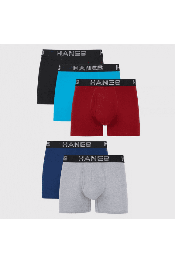 Premium Men's Mid-Rise Stretch Trunks 5pk - Blue/Black/Gray, Large