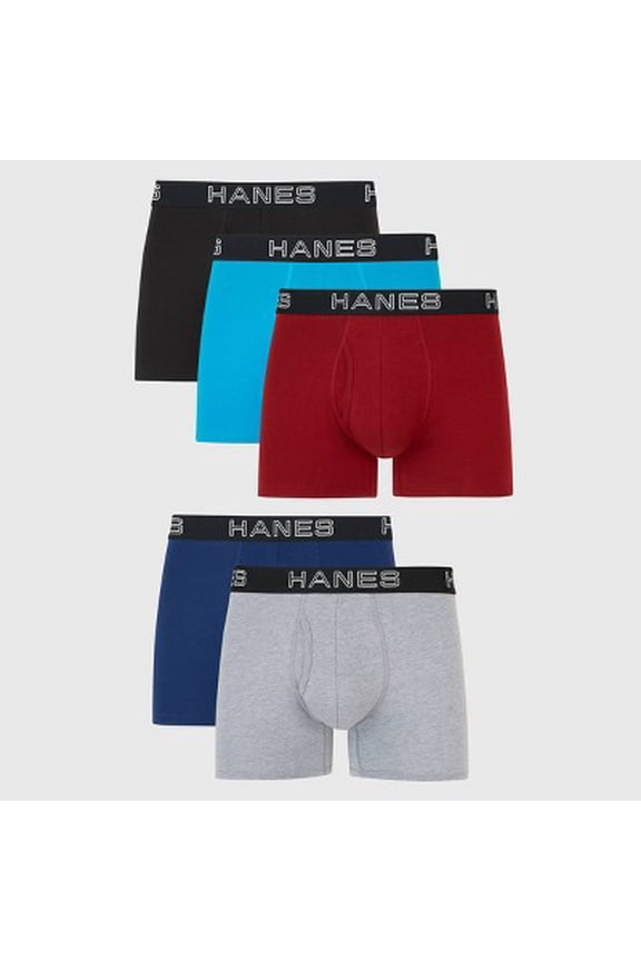 Premium Men's Mid-Rise Stretch Trunks 5pk - Blue/Black/Gray S: Tagless