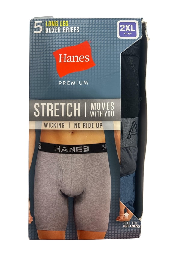 Premium Men s Stretch Long Leg Boxer Briefs 5 Pk Assortd Color - Size: XXL