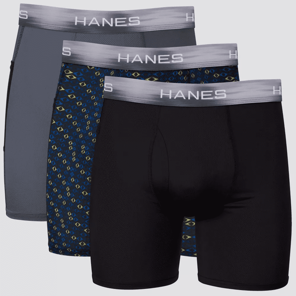 Hanes Premium Men's Xtemp Boxer Briefs with pocket 3pk Gray/Blue/Black, Large