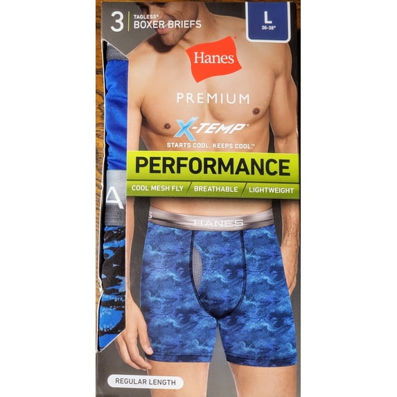 Hanes Premium Men's Xtemp Long Leg Boxer Briefs 3pk Blue /Red