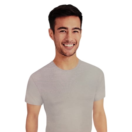 Hanes Premium No Show Tee Slim Fit Cool Comfort Odor Control Tagless Light Large Gray 4-Pack Men's Underwear Crew Neck 42-44" Grande Machine Washable Cold Skin Blending Disappears Under Dress Shirt