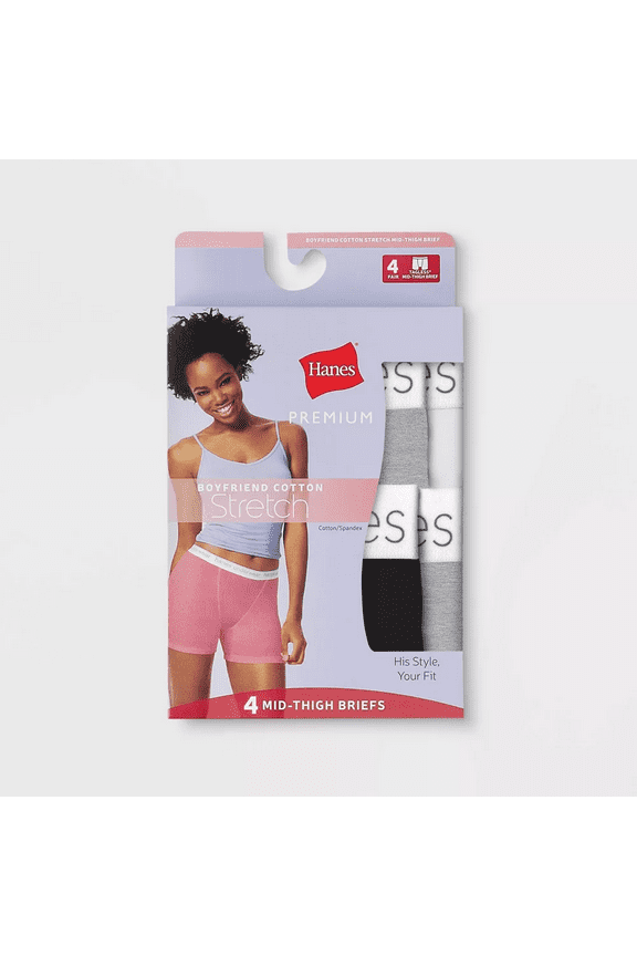 Premium Women's 4pk Comfortsoft Waistband with Cotton Mid-Thigh Boxer Briefs - Colors May Vary, 6/M